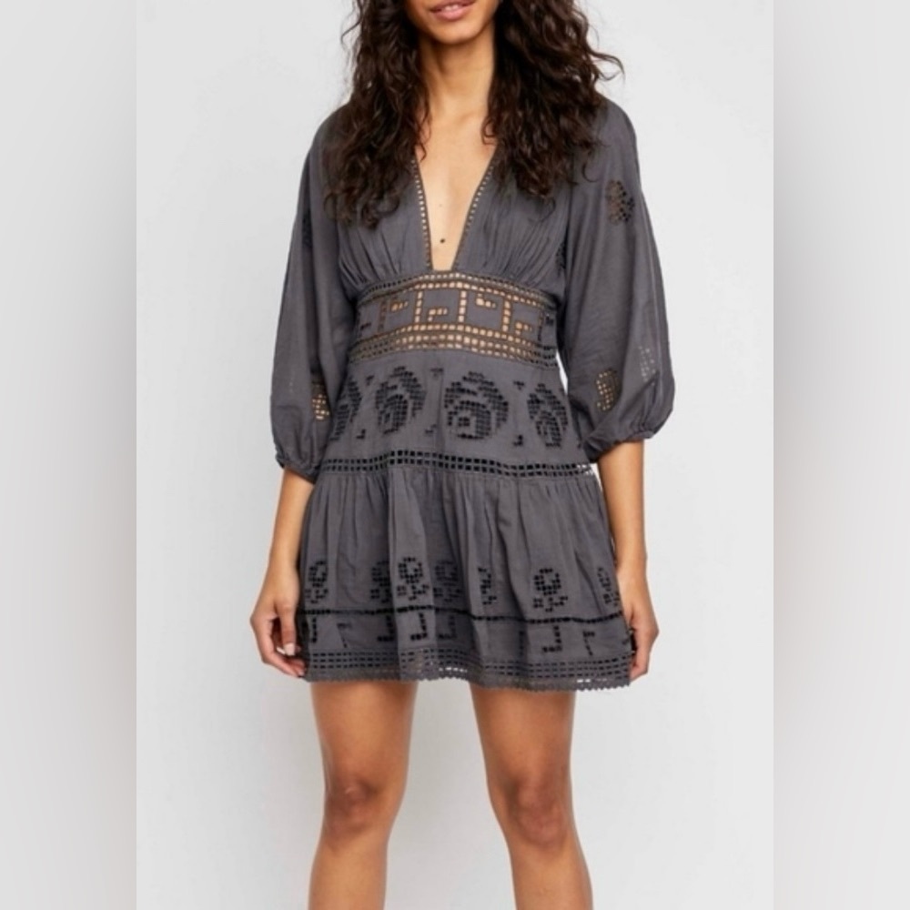 Free People Tea Time Mini Dress in Charcoal Size US 8
